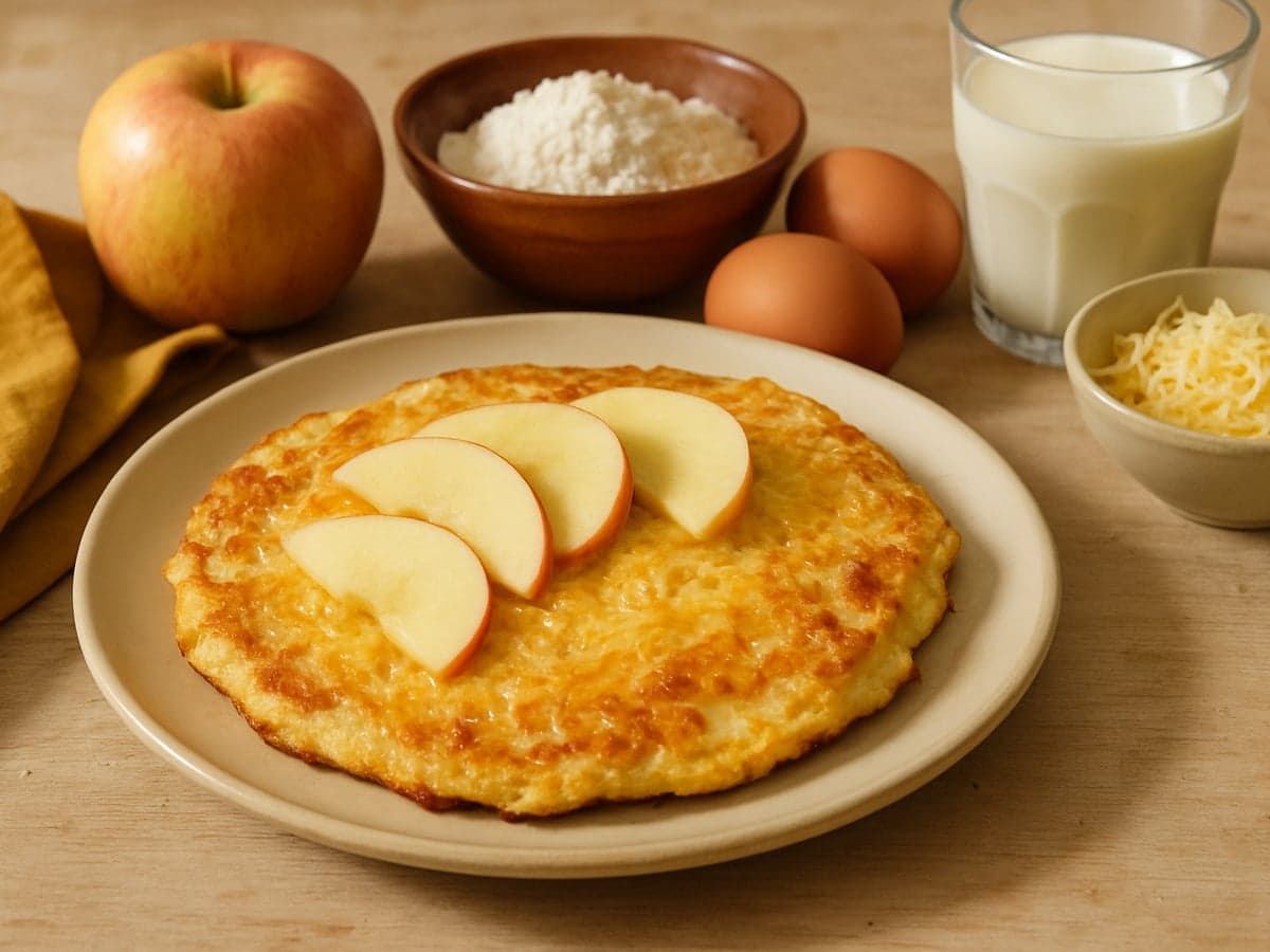 Kaaspannenkoeken met appel op een bord