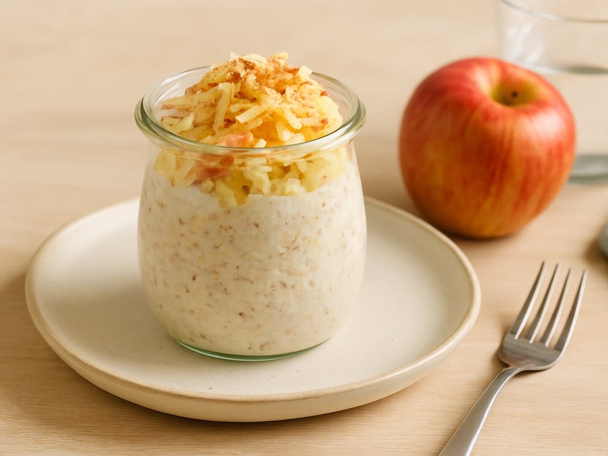 Potje overnight oats met geraspte appel en kaneel