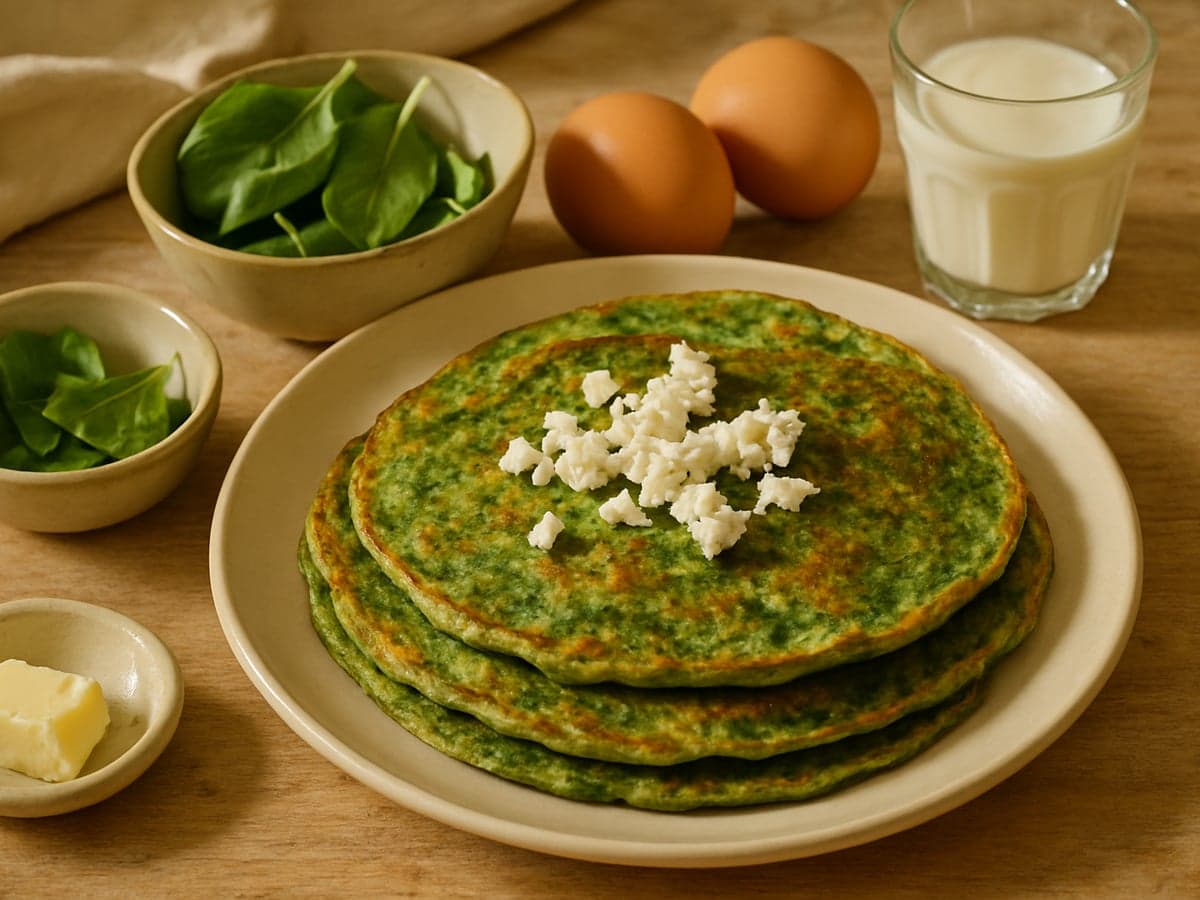 Spinaziepannenkoekjes met feta op een bord