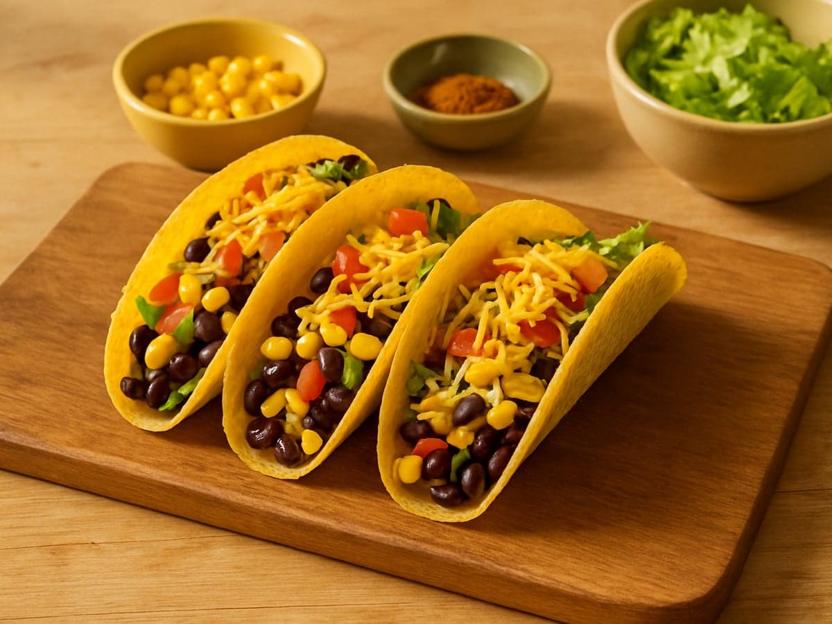 Vegetarische taco's met bonen en mais op een bord
