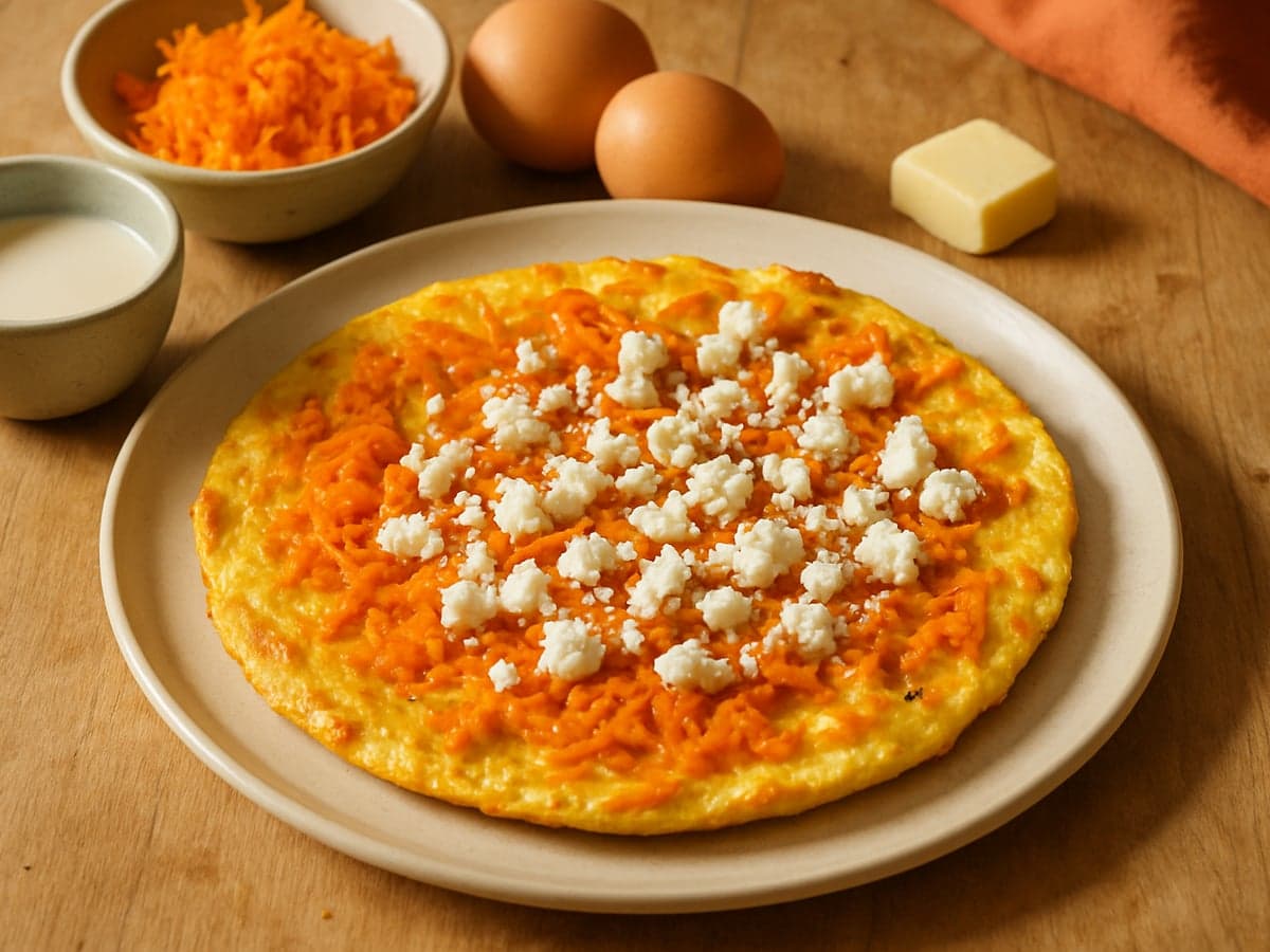 Wortelomelet met feta op een bord