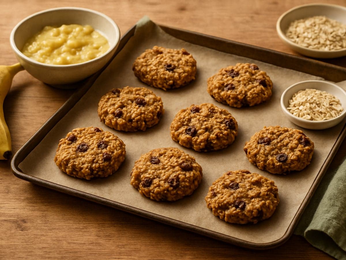 Bananen-havermoutkoekjes op een bakplaat