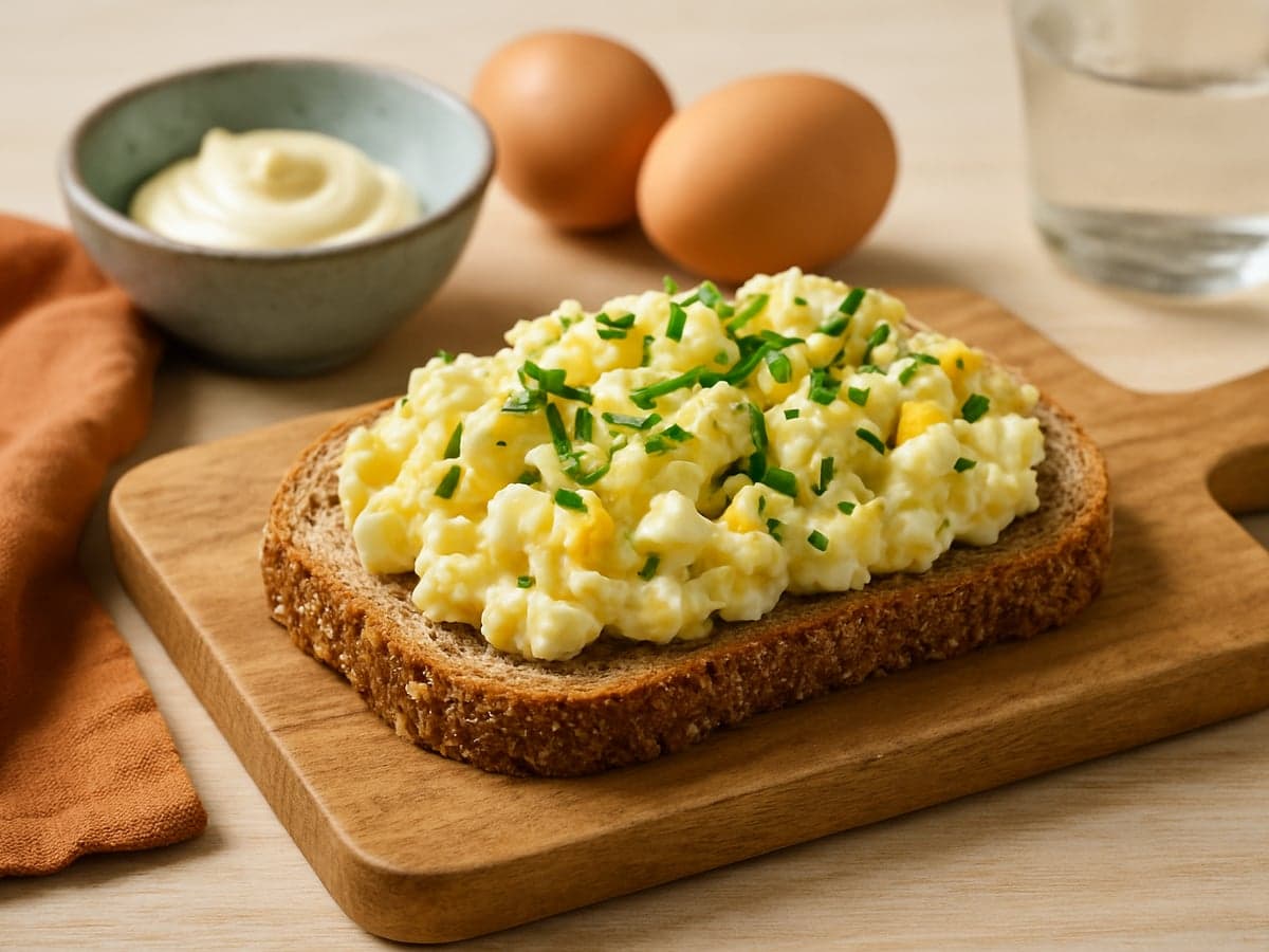 Volkoren broodje belegd met romige eiersalade