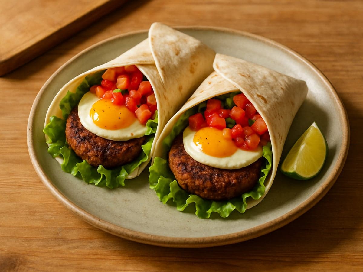 Wraps met bonenburger en salsa op een bord